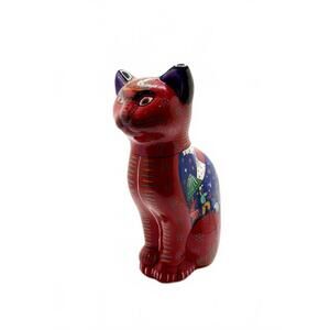 Vintage Hand Painted Mexican Ceramic Cat Folk Art Figurine Colorful Village